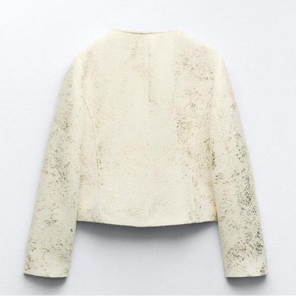 ZARA CROPPED FOIL GOLDEN BLAZER Size Extra Large XL - Picture 8 of 11